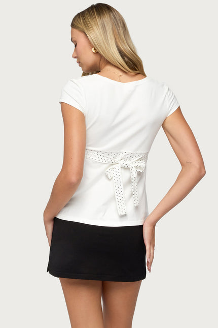 Arla Polka Dot V Neck Top - White