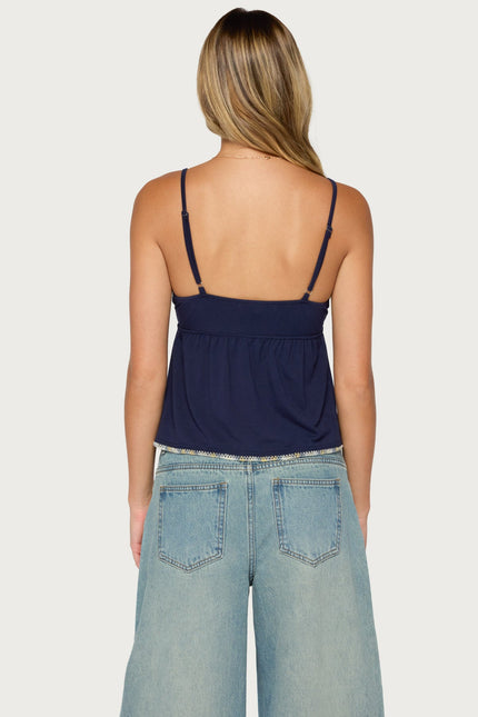 Grazi Contrast Stitch Babydoll Tank Top - Navy