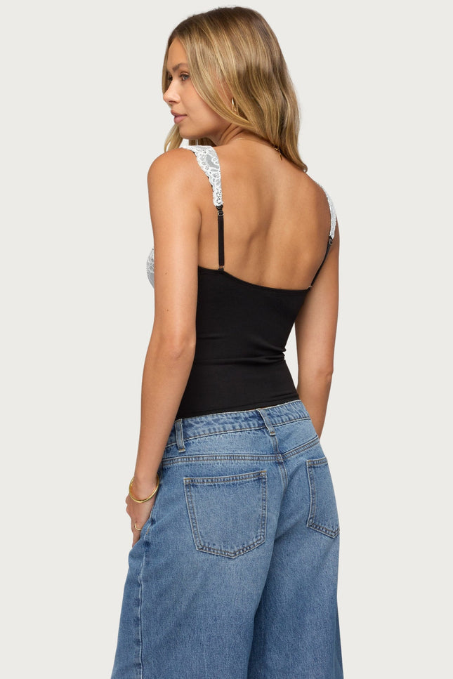 Troya Contrast Lacey Top - Black And White