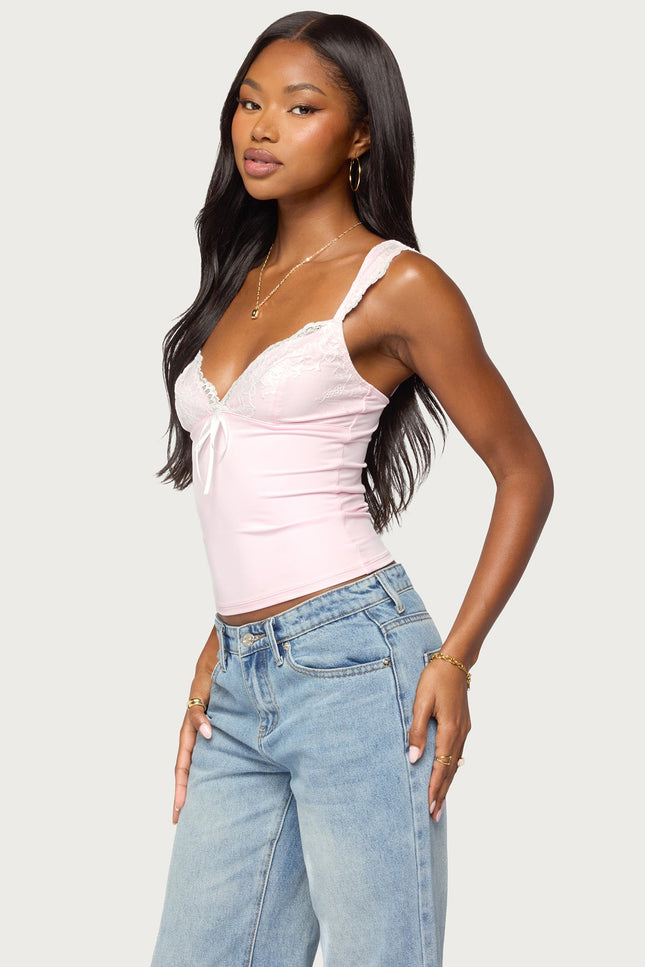 Troya Contrast Lacey Top - Pink And White