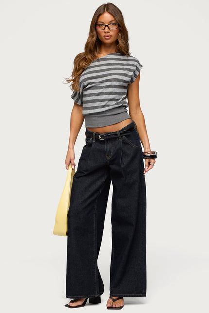 Kittie Striped Off Shoulder Top - Dark Gray Melange