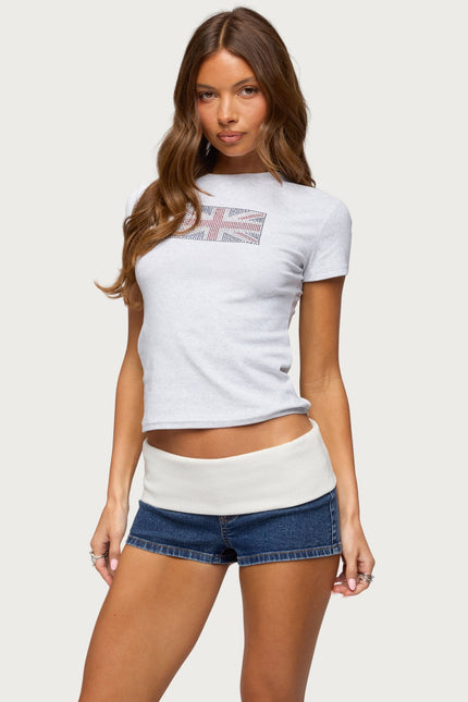 UK Girl Rhinestone T Shirt - Light Gray Melange