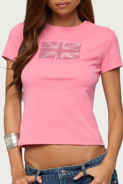 UK Girl Rhinestone T Shirt - Pink
