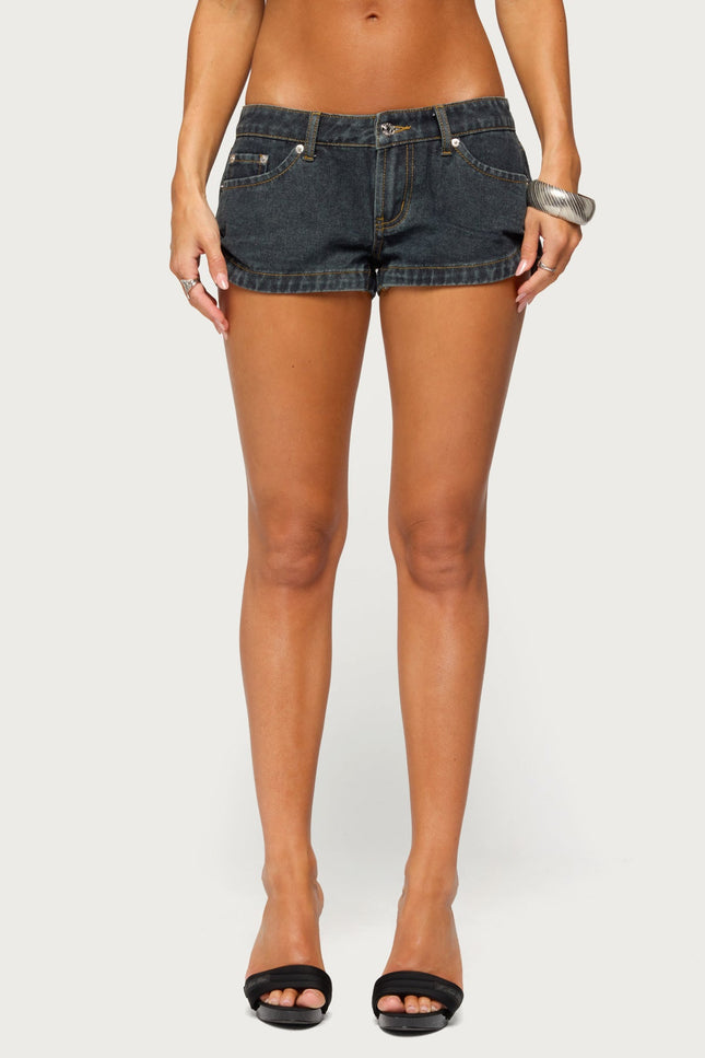 Pleated Low Rise Denim Micro Shorts - Cosmos Blue