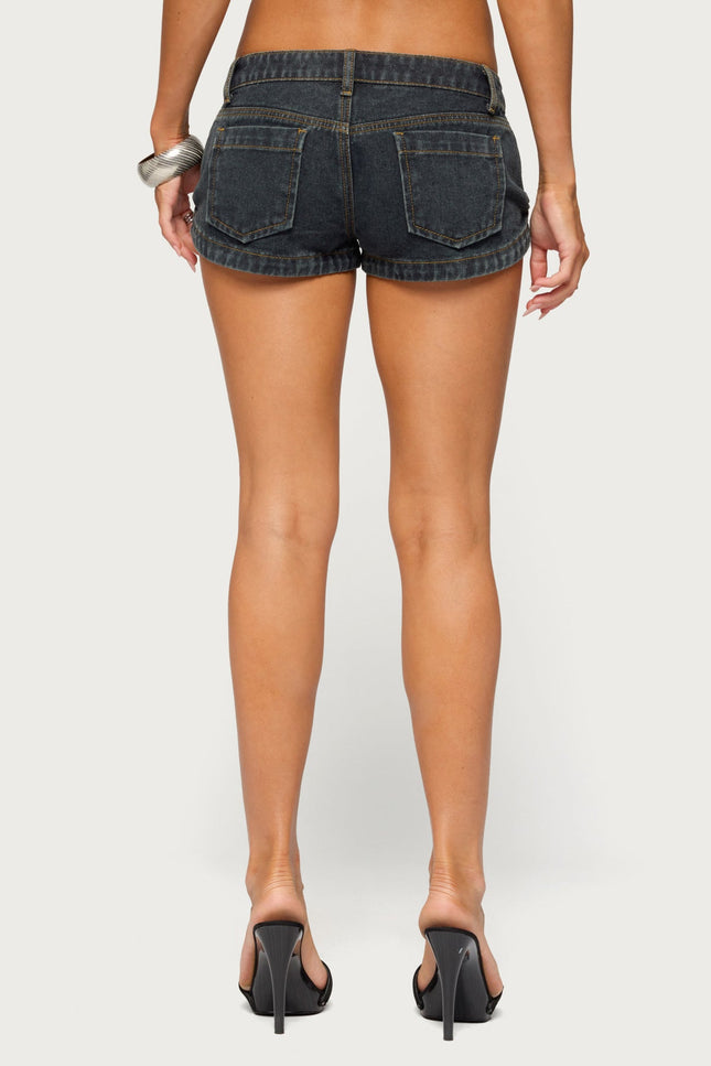 Pleated Low Rise Denim Micro Shorts - Cosmos Blue