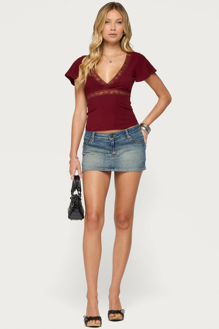 Yvetta Lacey Flutter Sleeve Top - Burgundy