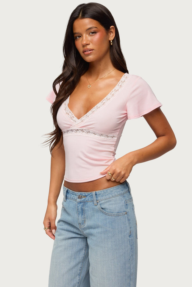 Yvetta Lacey Flutter Sleeve Top - Light Pink