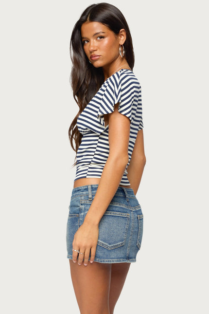 Chassidy Striped Flutter Top - Blue And Cream
