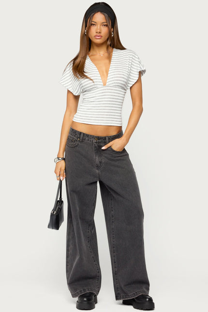 Chassidy Striped Flutter Top - White And Gray