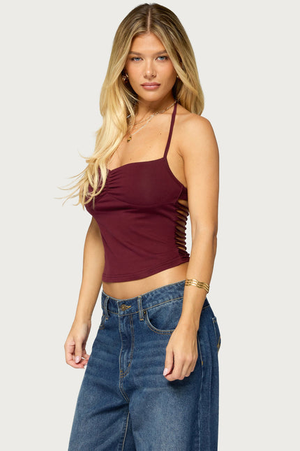 Minsoo Shredded Back Halter Top - Plum