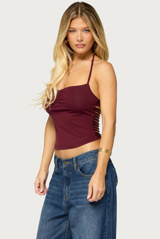 Minsoo Shredded Back Halter Top - Plum