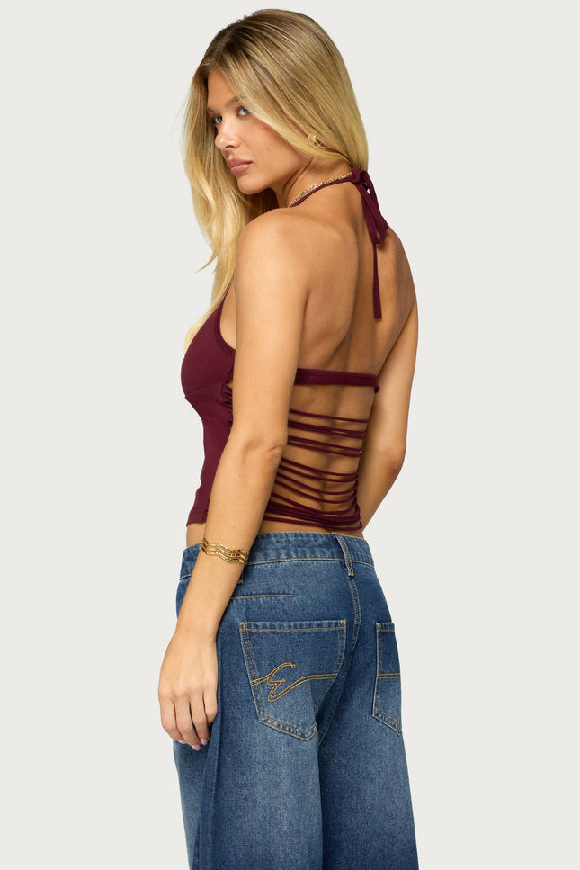 Minsoo Shredded Back Halter Top - Plum