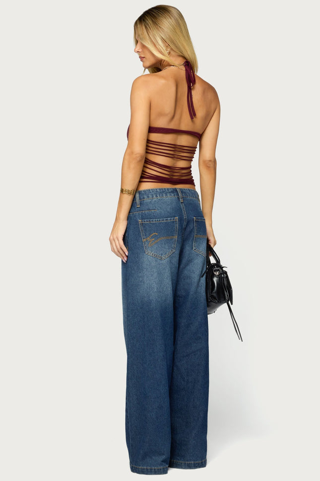 Minsoo Shredded Back Halter Top - Plum