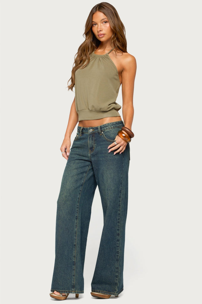 Bondi Cinched Waist Halter Top - Olive