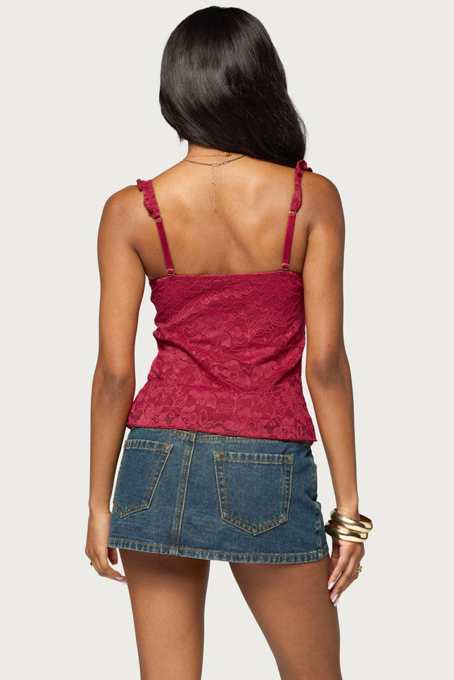Frankie Lace Babydoll Tank Top - Burgundy