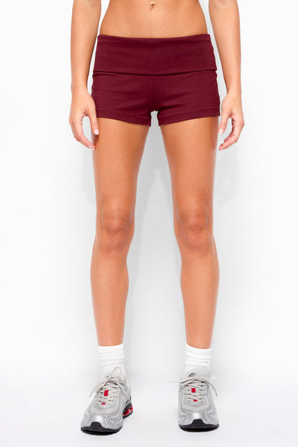 Marleaux Foldover Shorts - Burgundy