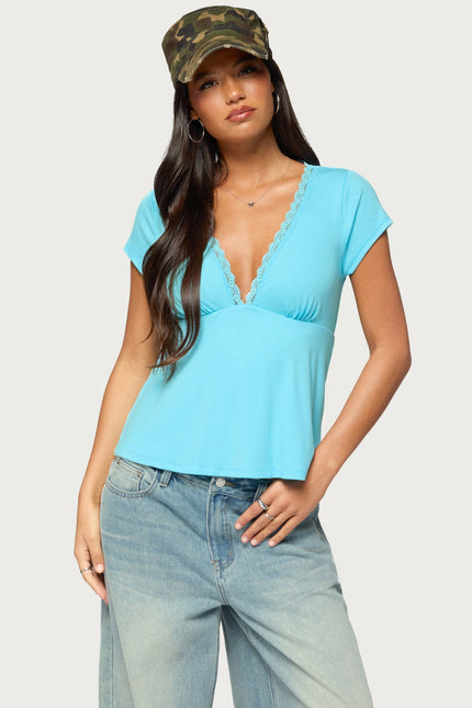 Palermo Lacey Babydoll Top - Aqua