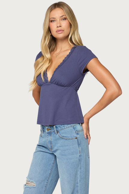 Palermo Lacey Babydoll Top - Navy