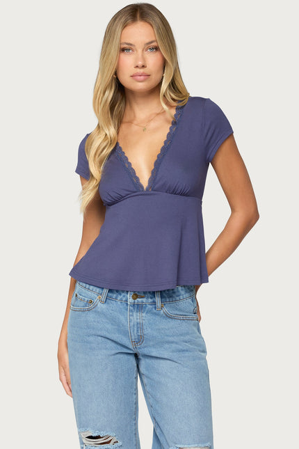 Palermo Lacey Babydoll Top - Navy
