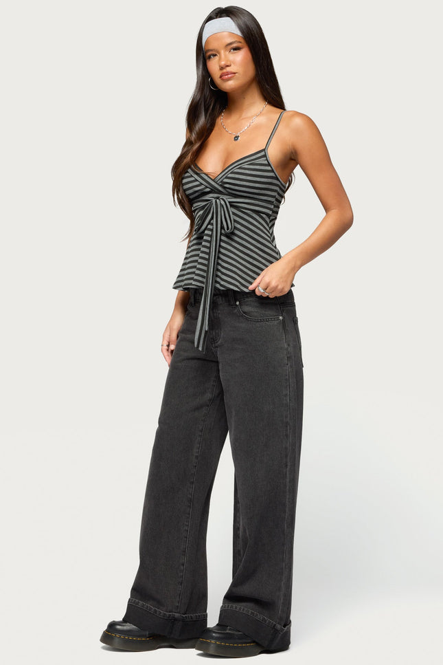 Gatz Cuffed Low Rise Wide Leg Jeans - Black Washed