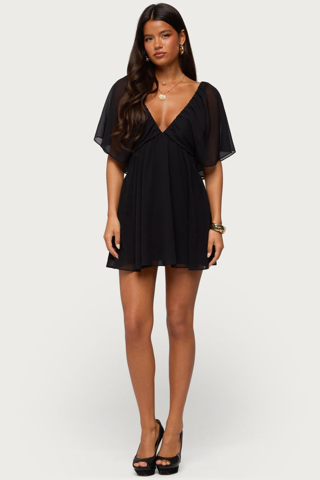 Rosalee Chiffon Babydoll Mini Dress - Black