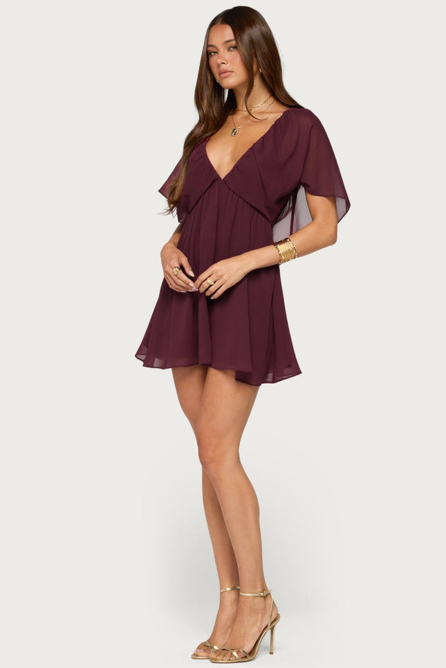 Rosalee Chiffon Babydoll Mini Dress - Plum