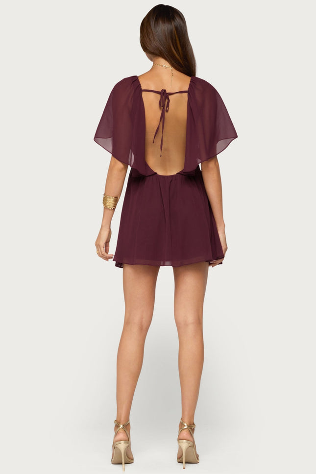 Rosalee Chiffon Babydoll Mini Dress - Plum