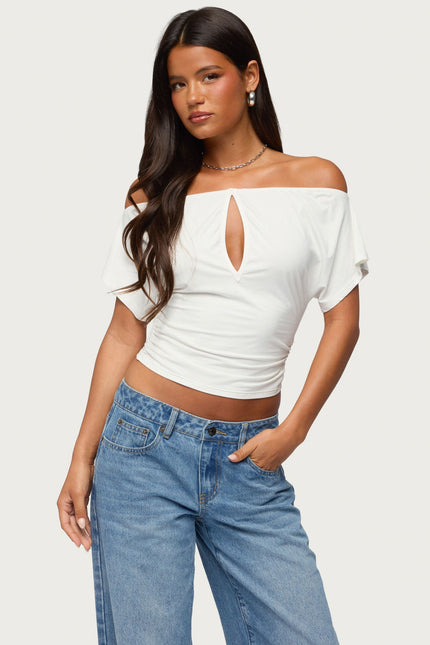Hecate Off Shoulder Keyhole Top - White
