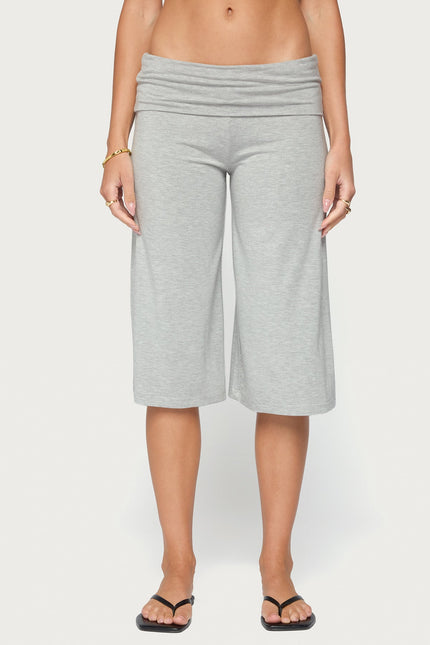 Shirly Wide Leg Foldover Capri Pants - Gray Melange