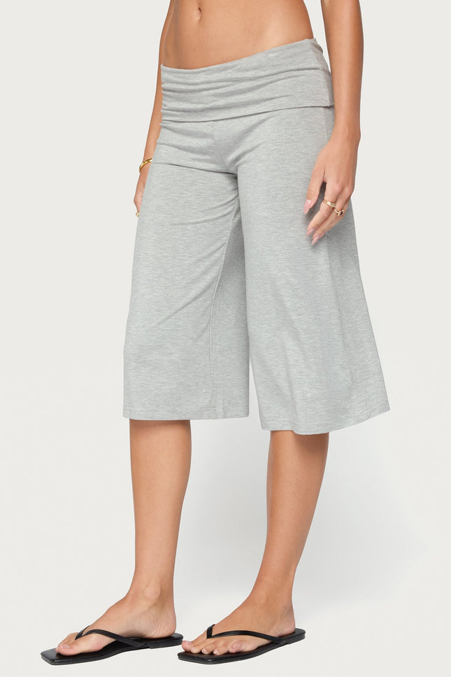 Shirly Wide Leg Foldover Capri Pants - Gray Melange