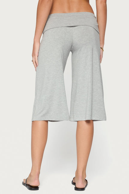 Shirly Wide Leg Foldover Capri Pants - Gray Melange