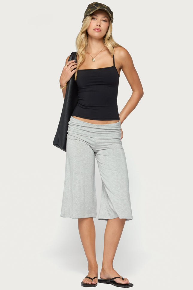 Shirly Wide Leg Foldover Capri Pants - Gray Melange