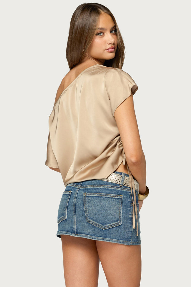 Jori Off Shoulder Satin Effect Top - Champagne