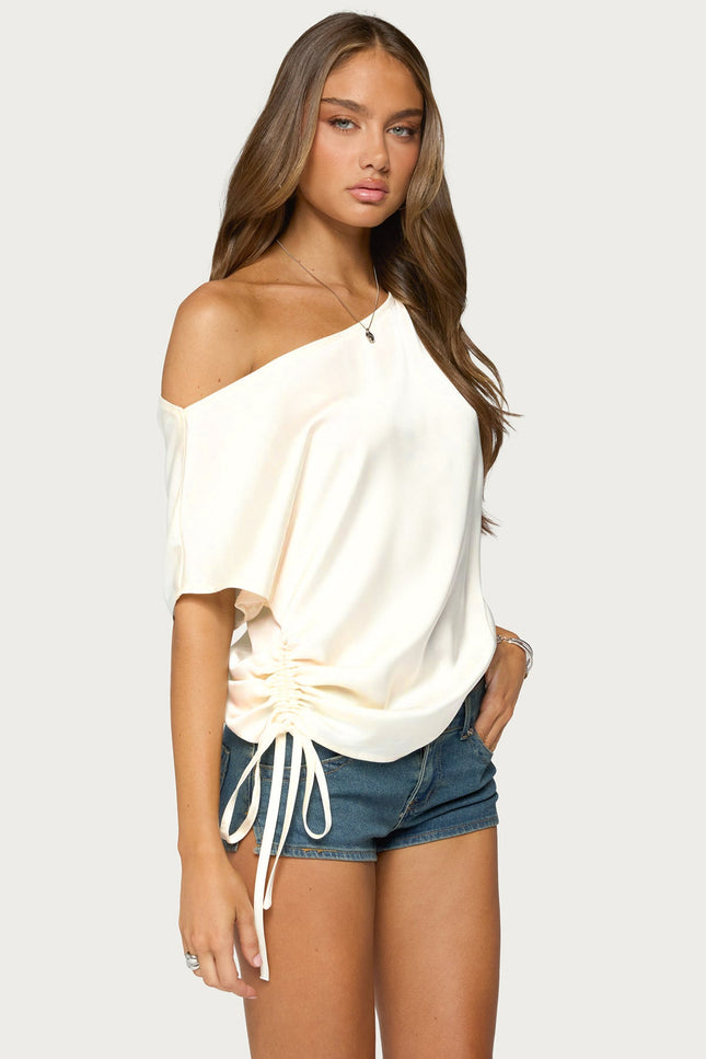 Jori Off Shoulder Satin Effect Top - Cream