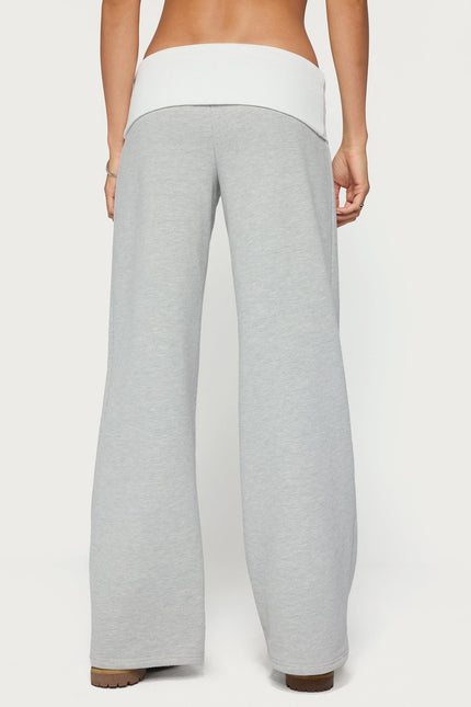 Idha Contrast Foldover Baggy Sweatpants - Gray Melange