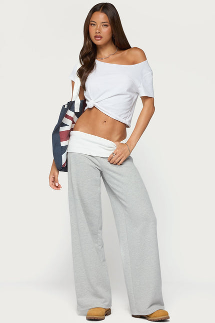 Idha Contrast Foldover Baggy Sweatpants - Gray Melange