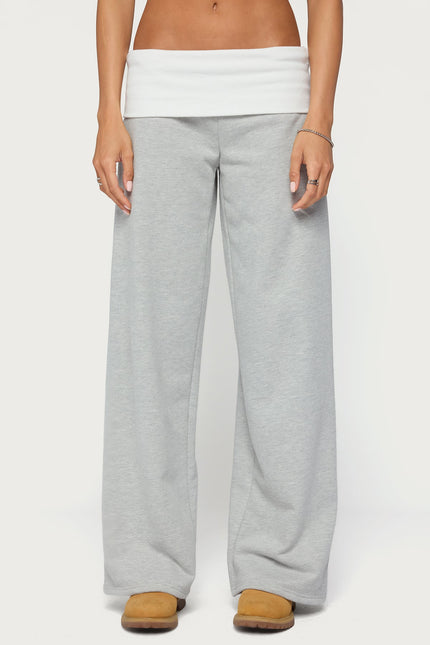 Idha Contrast Foldover Baggy Sweatpants - Gray Melange