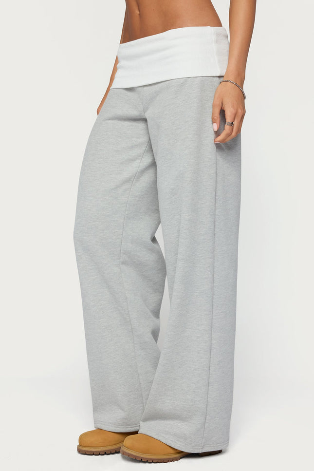 Idha Contrast Foldover Baggy Sweatpants - Gray Melange