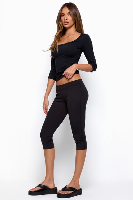 Desi Scoop Neck Three-Quarter Sleeve Top - Black