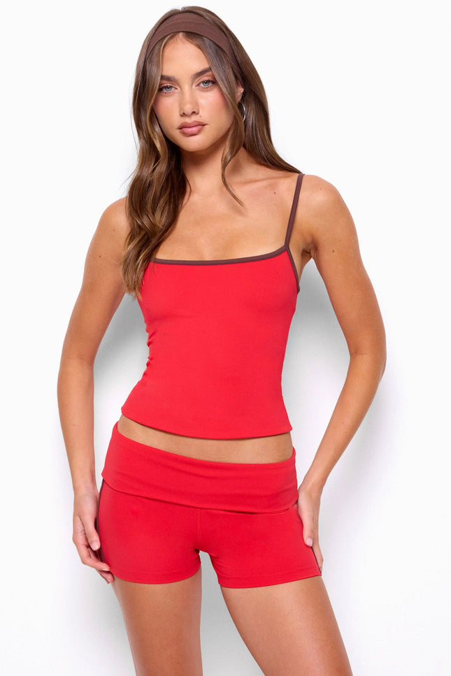 Ambar Reversible Contrast Tank Top - Red And Brown