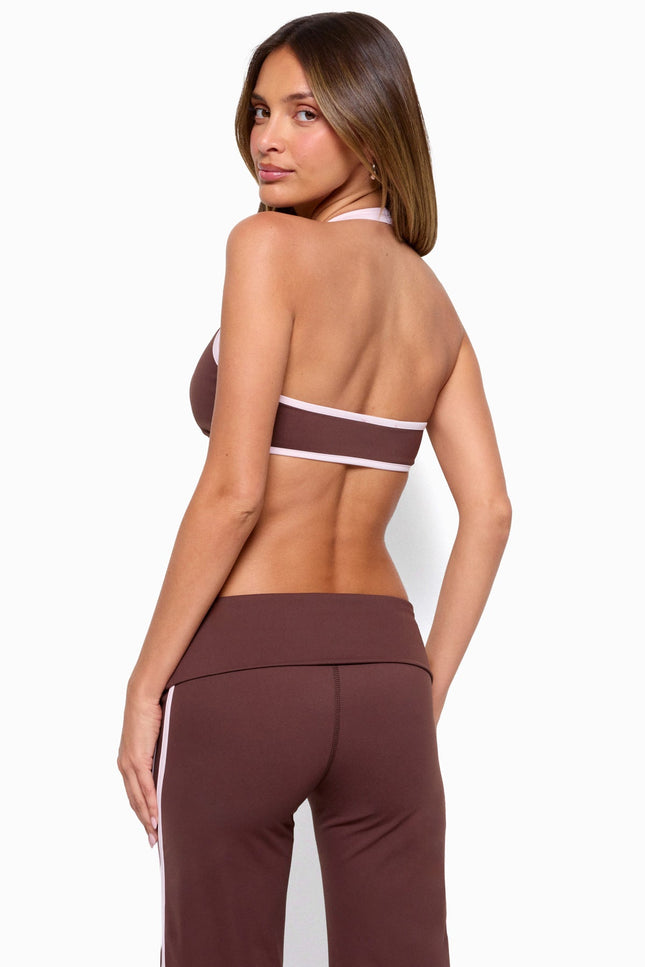 Anica Contrast Scoop Neck Bralette - Brown