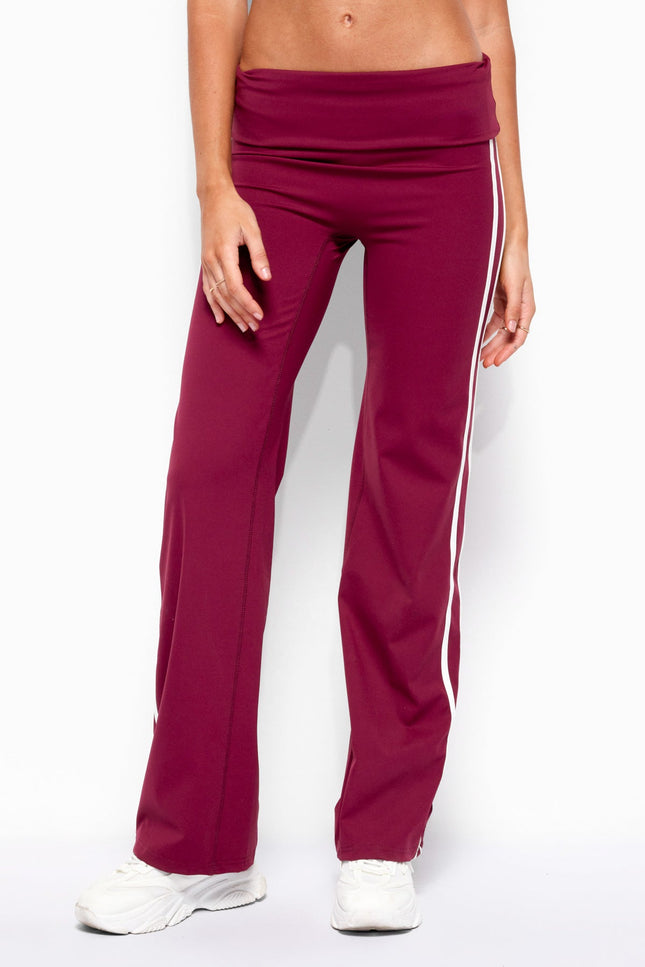 Anica Stripey Mid Rise Foldover Pants - Plum
