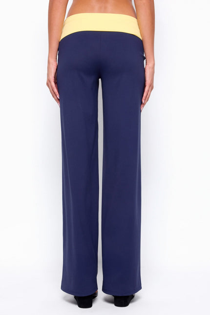 Dayna Contrast Foldover Straight Leg Pants - Navy
