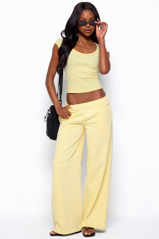 Chari Ribbed Scoop Neck T Shirt - Yellow