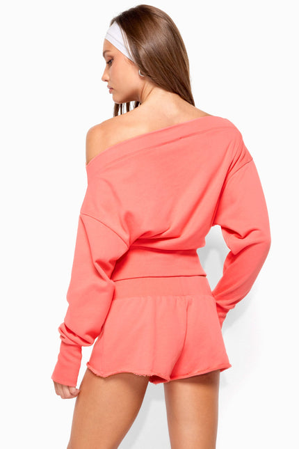 Hennie Off Shoulder Sweatshirt - Coral