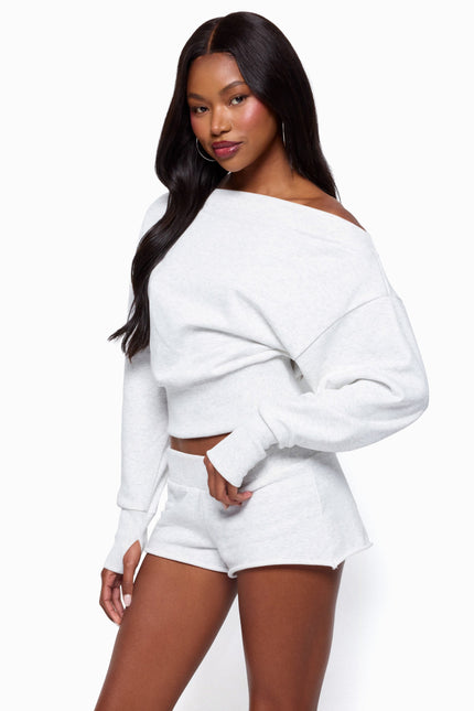 Hennie Off Shoulder Sweatshirt - Light Gray Melange