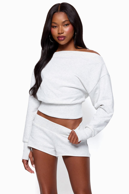 Hennie Off Shoulder Sweatshirt - Light Gray Melange