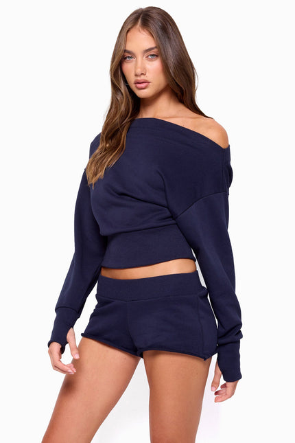 Hennie Off Shoulder Sweatshirt - Navy