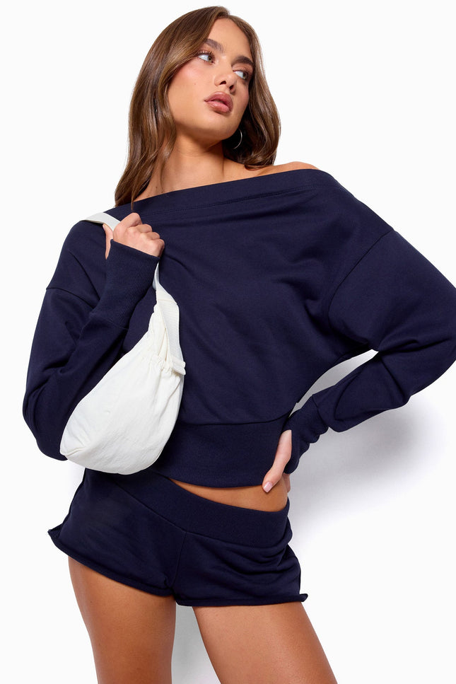 Hennie Off Shoulder Sweatshirt - Navy