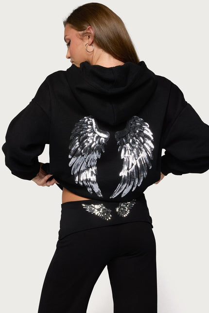 Angel Energy Sequin Hoodie - Black